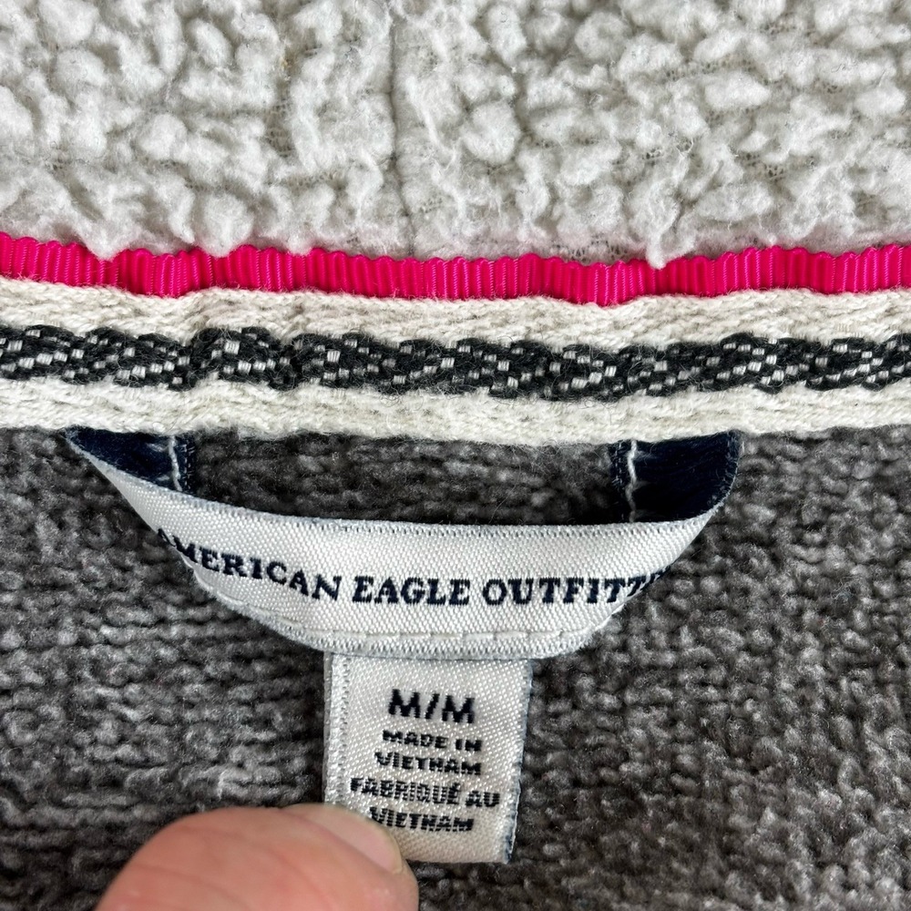 American Eagle Sweater Womens Medium Grey Full Zip Aztec Hoodie Sweatshirt - Picture 8 of 9